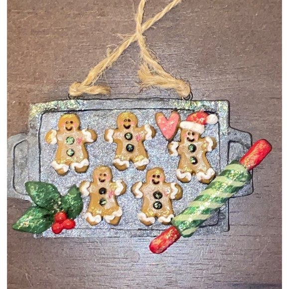 Vintage Kurt S Adler Christmas Gingerbread Men Ornament Cookie Sheet Rolling Pin - Picture 1 of 2